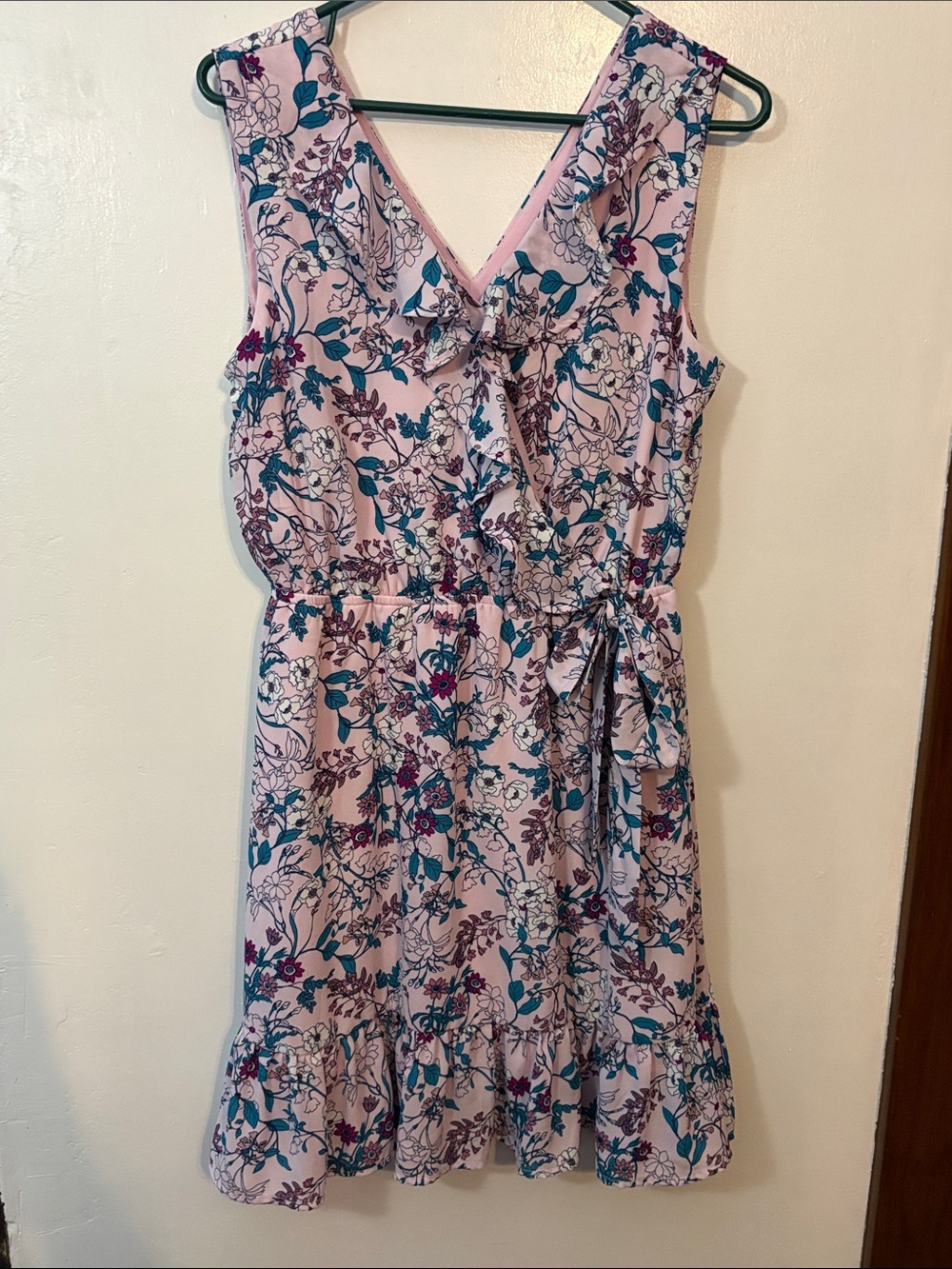 Maurices Pink Floral Tie-Waist Midi Dress Size Small